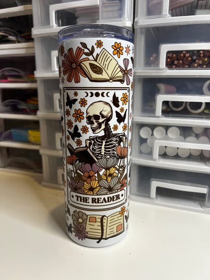 'The Reader' Floral Skeleton Tumbler