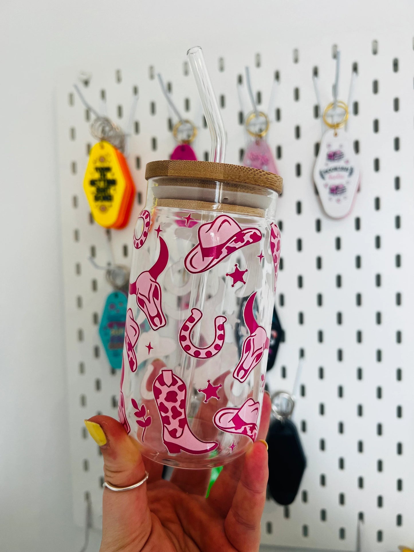 Pink Cowgirl Inspired Glass can