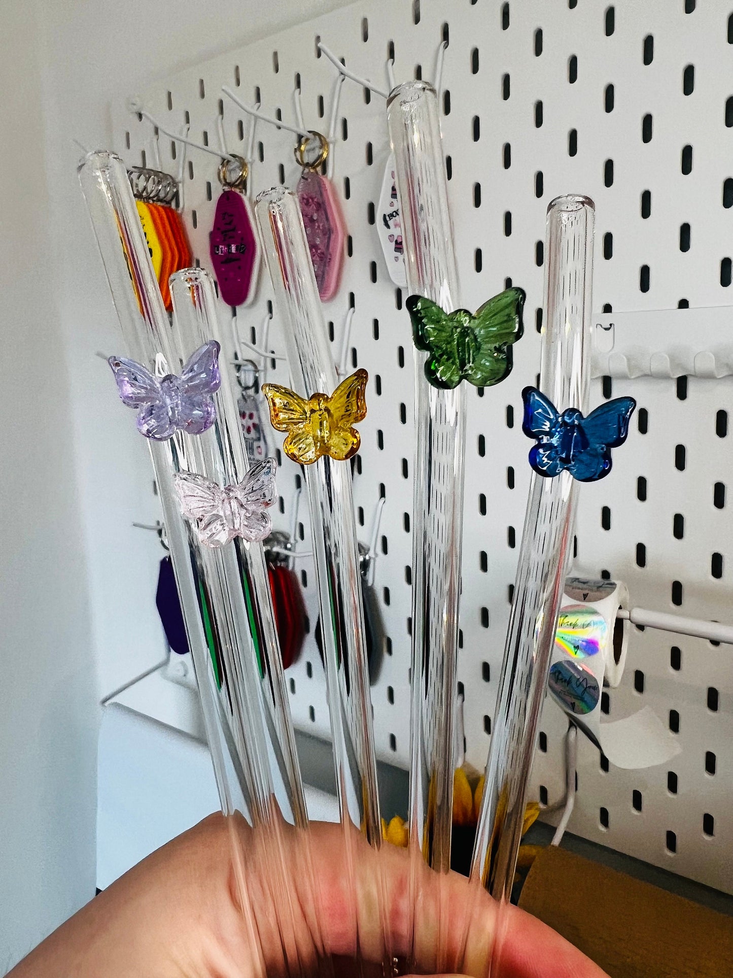 Glass Butterfly Straw, cup accessory, glass straw, Drinkware, Butterfly